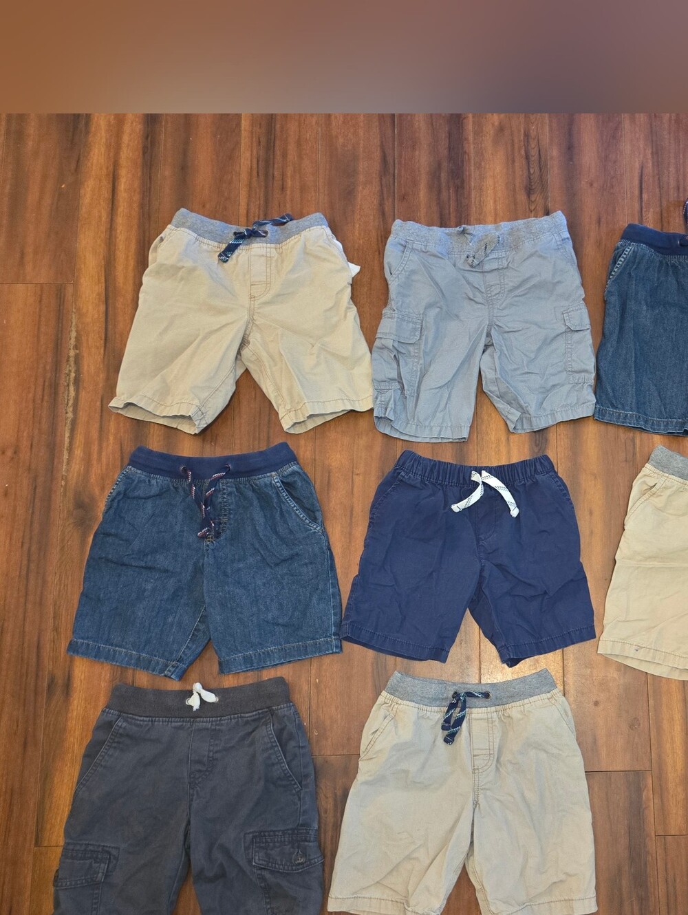 (8) Pairs Of Carter's Boys Pull-On Shorts Navy, Gray, Denim & Khaki Elastic